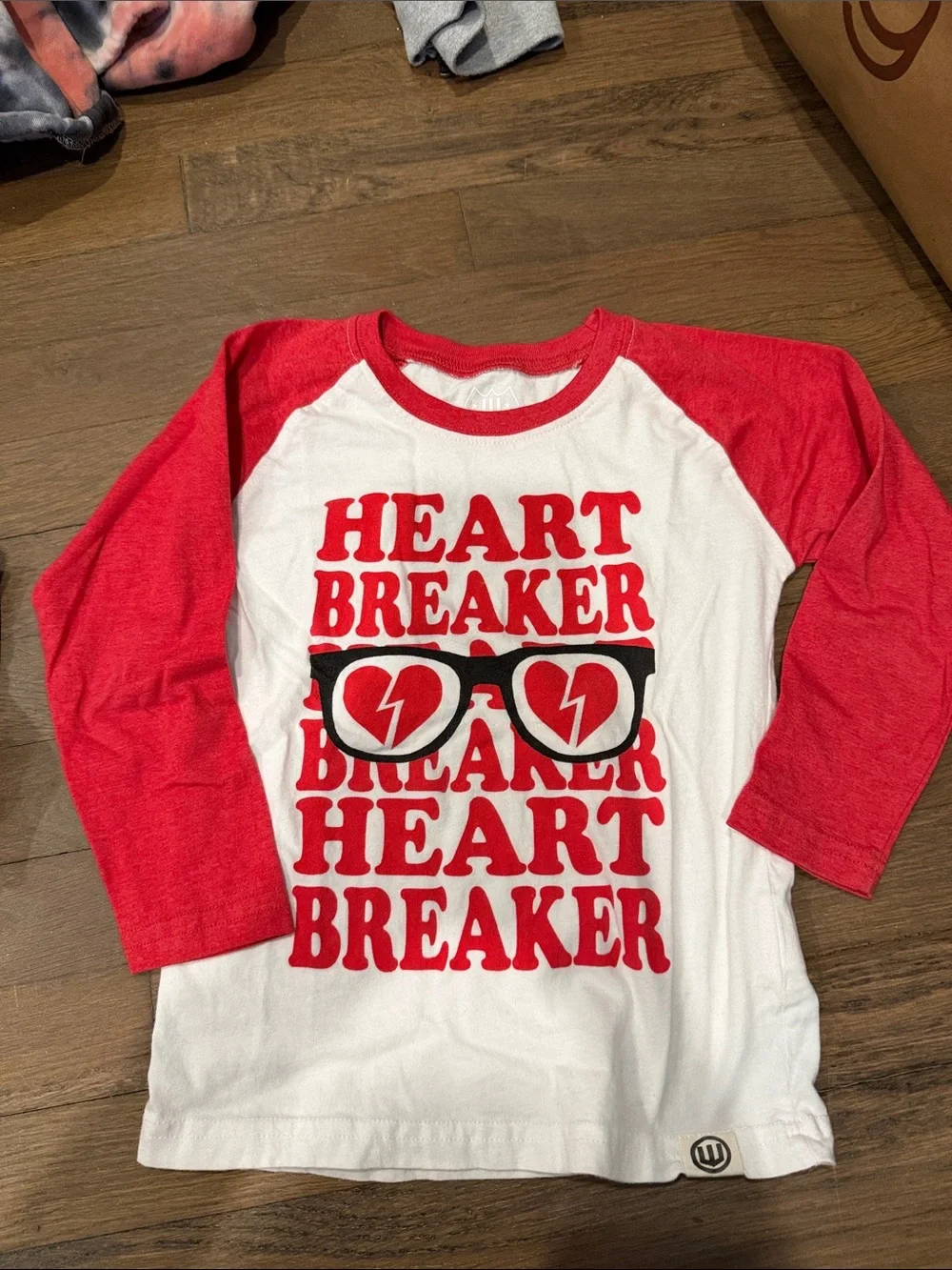 Kids 'Heart Breaker' Raglan Long Sleeve Tee - Red & White